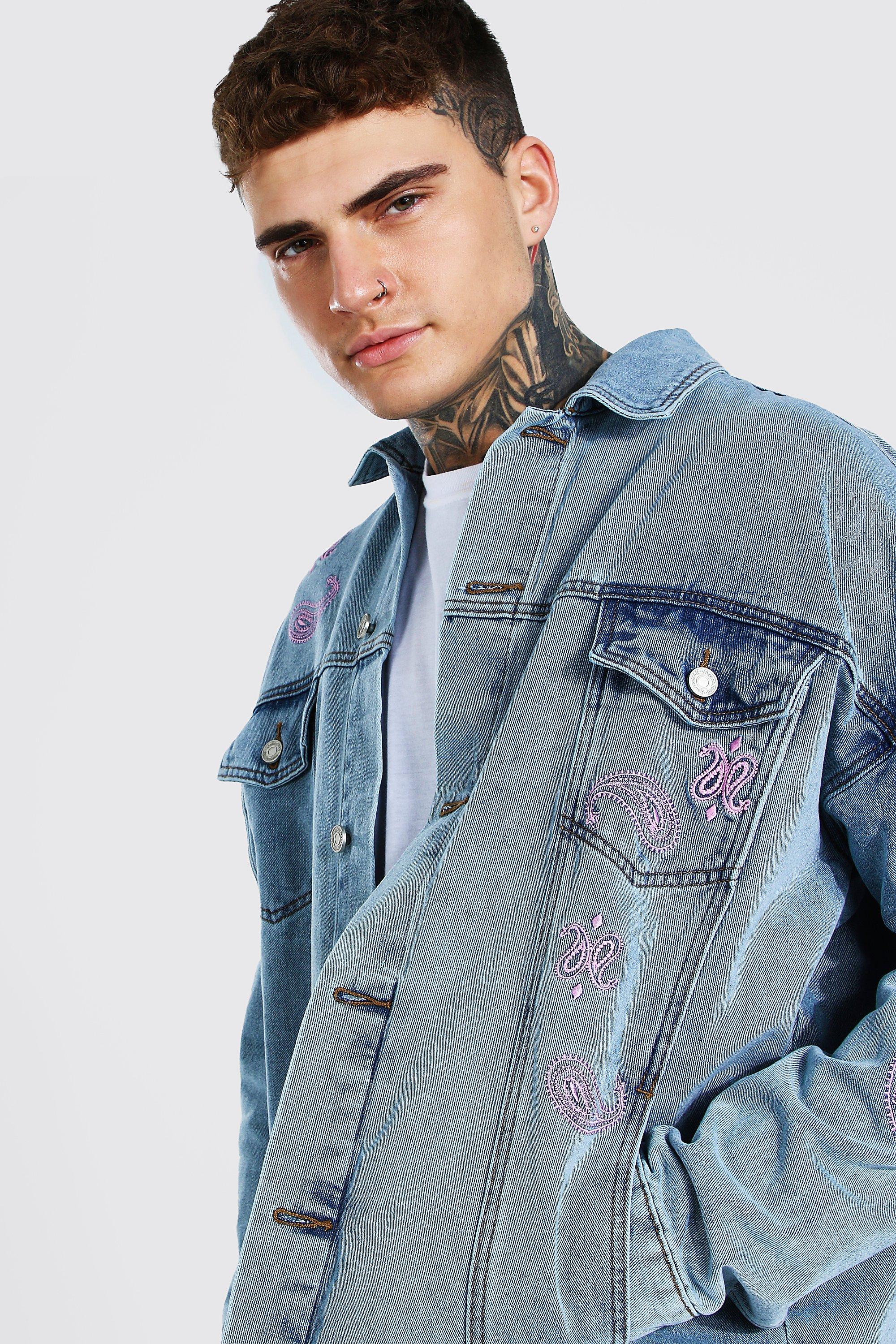 Oversized Paisley Embroidered Denim Jacket